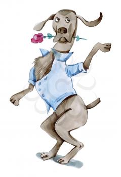 Royalty Free Clipart Image of a Dancing Dog With a Rose