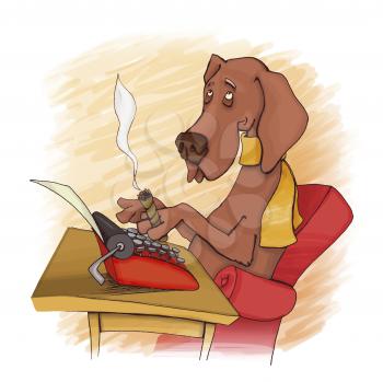Royalty Free Clipart Image of a Dog With a Typewriter