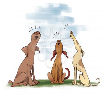 Royalty Free Clipart Image of Three Howling Dogs