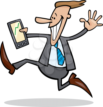 Royalty Free Clipart Image of a Happy Man Looking at a Tablet Showing a Profit
