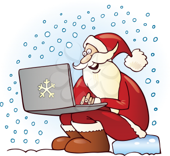 Royalty Free Clipart Image of Santa Shopping Online