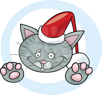 Royalty Free Clipart Image of a Cat in a Santa Hat