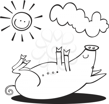 Royalty Free Clipart Image of a Pig in the Sun