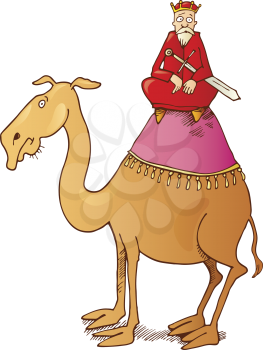Royalty Free Clipart Image of a King on a Camel