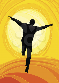 Royalty Free Clipart Image of a Silhouetted Man Jumping