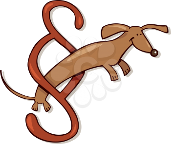 Royalty Free Clipart Image of a Dachshund and a Huge Paragraph Sign