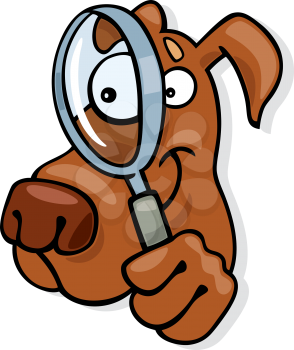 Royalty Free Clipart Image of a Dog With a Magnifying Glass