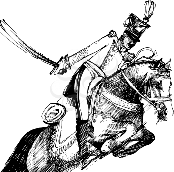 Royalty Free Clipart Image of a Man With a Sword on a Horse