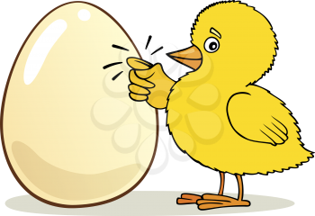 Royalty Free Clipart Image of a Little Chick Knocking on an Egg