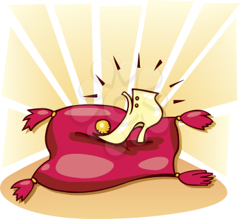 Royalty Free Clipart Image of a Shoe on a Pillow