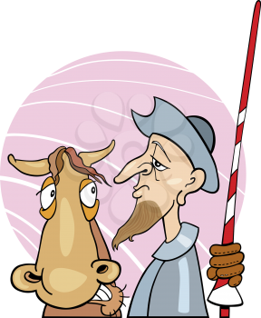 Royalty Free Clipart Image of a Man With a Sword and a Horse