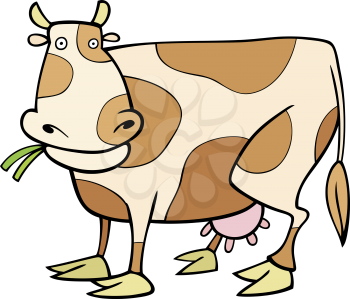 Royalty Free Clipart Image of a Cow Chewing Grass