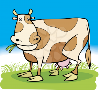 Royalty Free Clipart Image of a Cow in a Field
