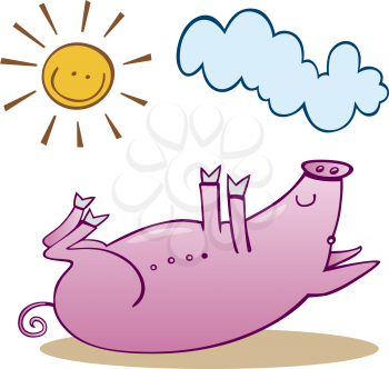 Royalty Free Clipart Image of a Pig Sunbathing