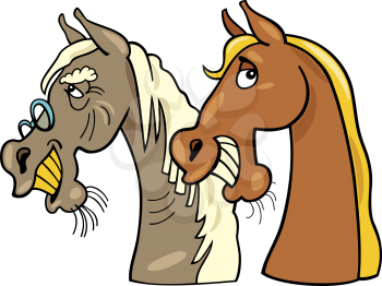 Royalty Free Clipart Image of an Old Horse and a Young Horse