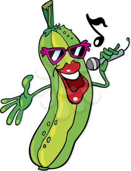 Royalty Free Clipart Image of a Singing Cucumber
