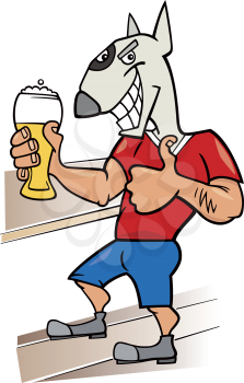 Royalty Free Clipart Image of a Bull Terrier Dressed Like a Man Drinking Beer
