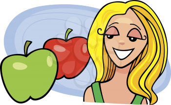 Royalty Free Clipart Image of a Girl With Apples
