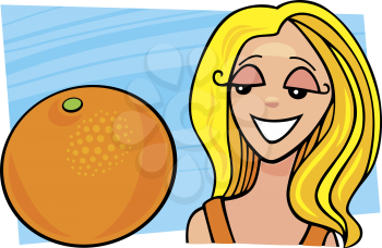 Royalty Free Clipart Image of a Girl With an Orange