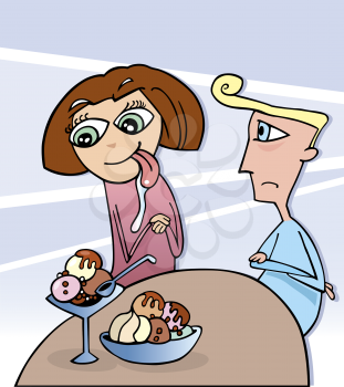 Royalty Free Clipart Image of a Hungry Girl on a Date