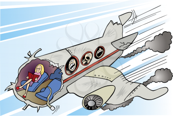 Royalty Free Clipart Image of a Girl Reading in a Falling Plane