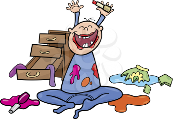 Royalty Free Clipart Image of a Little Boy Making a Mess