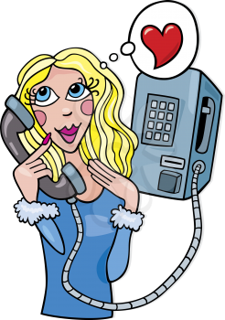 Royalty Free Clipart Image of a Woman Talking on the Phone and Thinking of a Heart