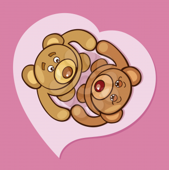 Royalty Free Clipart Image of Two Bears in a Heart