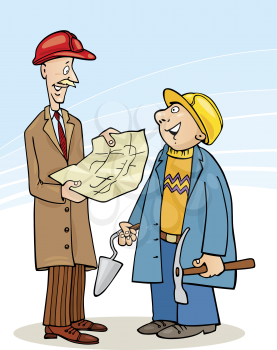 Royalty Free Clipart Image of an Engineer and Builder