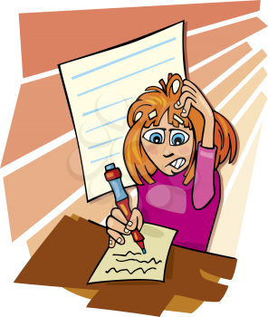 Royalty Free Clipart Image of a Girl Writing a Test