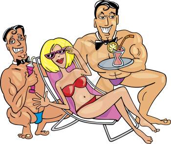 Royalty Free Clipart Image of a Woman With Two Men at the Beach