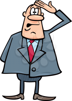 cartoon humorous illustration of funny confused businessman