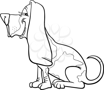 Cartoon Illustration of Funny Purebred Spotted Basset Hound Dog for Coloring Book