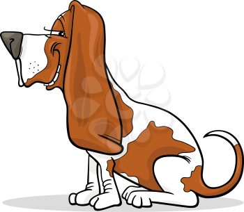 Cartoon Illustration of Funny Purebred Spotted Basset Hound Dog
