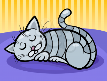 Royalty Free Clipart Image of a Sleeping Grey Cat