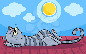 Royalty Free Clipart Image of a Cat Lying in the Sun