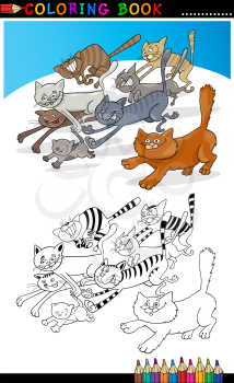 Coloring Book or Page Cartoon Illustration of Funny Running Cats for Children