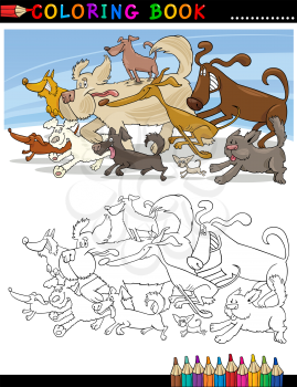 Coloring Book or Page Cartoon Illustration of Funny Running Dogs Group for Children