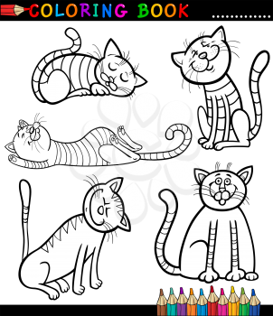 Coloring Book or Page Cartoon Illustration of Funny Cats or Kittens for Children