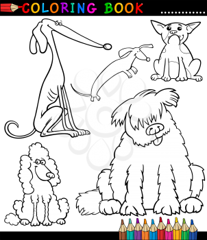 Coloring Book or Page Cartoon Illustration of Funny Dogs or Puppies for Kids