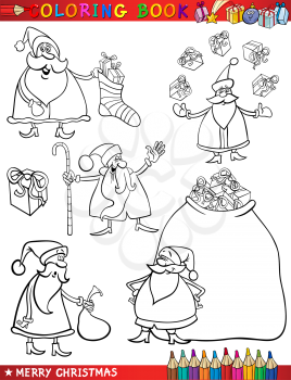 Coloring Book or Page Cartoon Illustration of Christmas Themes with Santa Claus or Papa Noel and Xmas Decorations and Characters