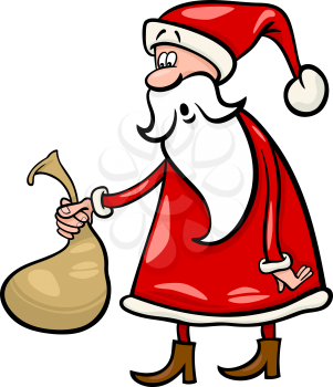 Cartoon Illustration of Funny Santa Claus or Papa Noel holding Very Small Sack with Christmas Presents