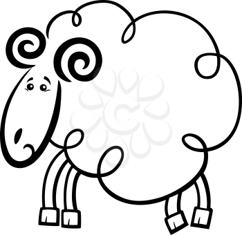Illustration of Cute Ram or Sheep Farm Animal Cartoon Character for Coloring Book or Page