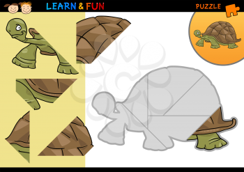 Cartoon Illustration of Education Puzzle Game for Preschool Children with Funny Turtle