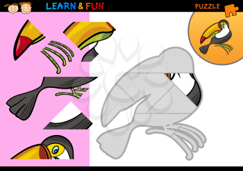 Cartoon Illustration of Education Puzzle Game for Preschool Children with Funny Toucan