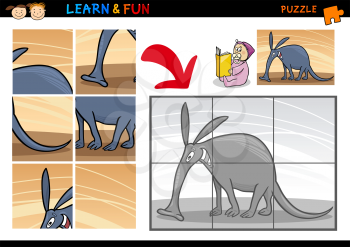 Cartoon Illustration of Education Puzzle Game for Preschool Children with Funny Aardvark Animal