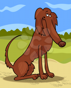 Cartoon Illustration of Funny Purebred Irish Setter Dog against Rural Scene