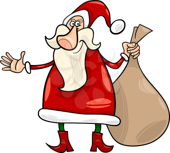 Cartoon Illustration of Funny Santa Claus or Papa Noel with Sack of Christmas Presents