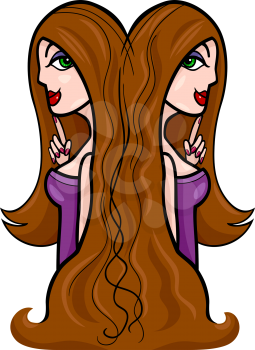 Royalty Free Clipart Image of Two Women Representing the Zodiac Sign for Gemini
