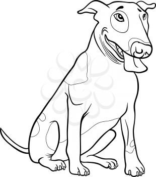 Black and White Cartoon Illustration of Funny Spotted Bull Terrier Dog for Coloring Book